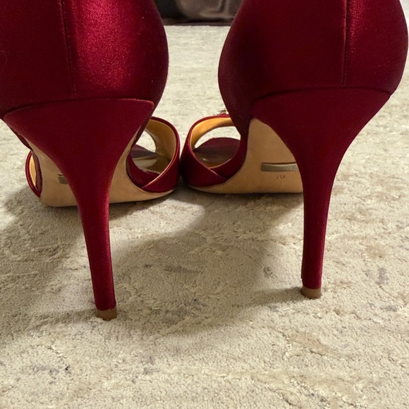 Badgley Mischka Burgundy Satin Peep-Toe Heels with Crystal embellishment - Picture 13 of 13
